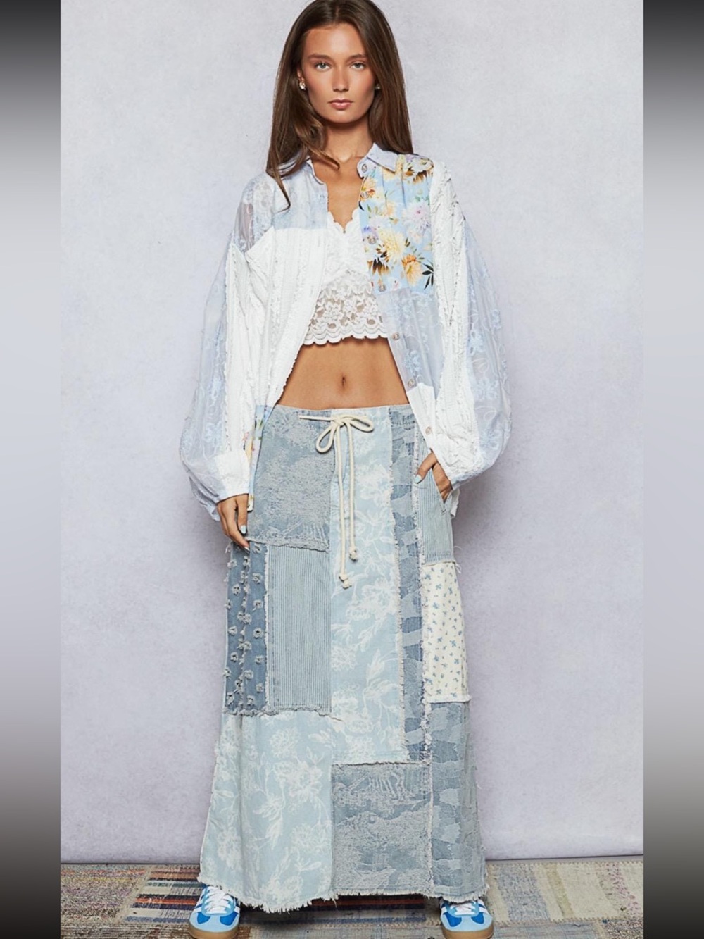 POL Maxed Out Corded Waist Patchwork Denim Skirt - Picture 5 of 16